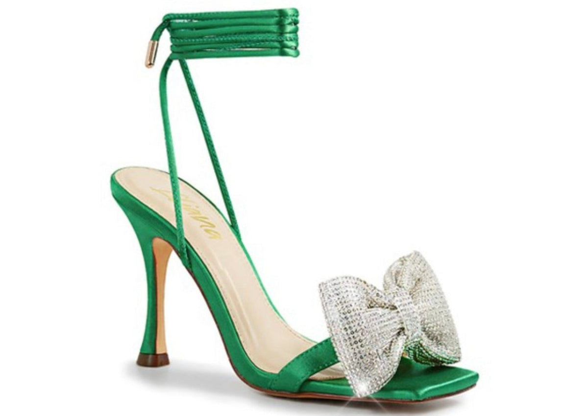 "Chanel" Green Rhinestone Bow Heel Sprinkles of Danni