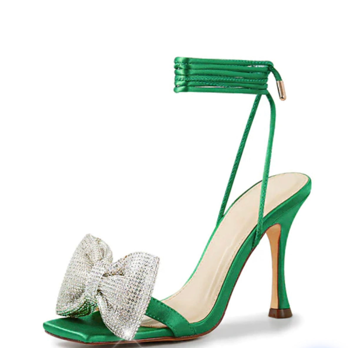 "Chanel" Green Rhinestone Bow Heel Sprinkles of Danni