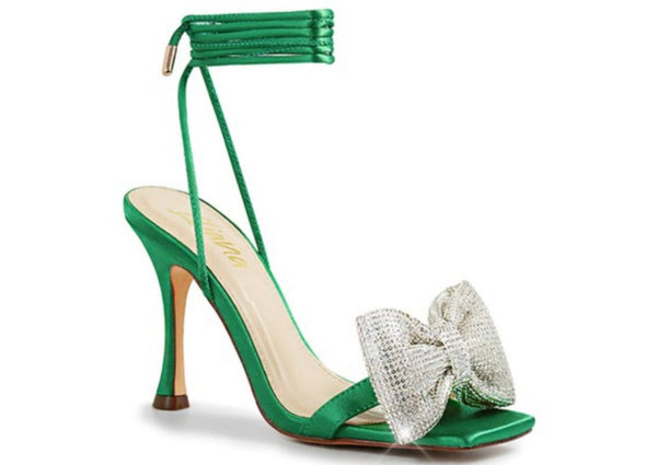 "Chanel" Green Rhinestone Bow Heel