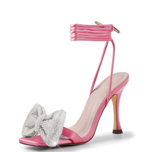 "Chanel" Pink Rhinestone Bow Heel